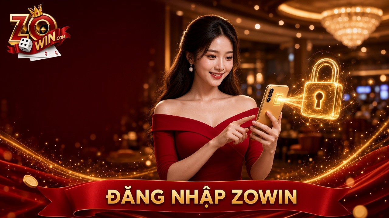 Banner đăng nhập Zowin với điện thoại và ổ khóa vàng