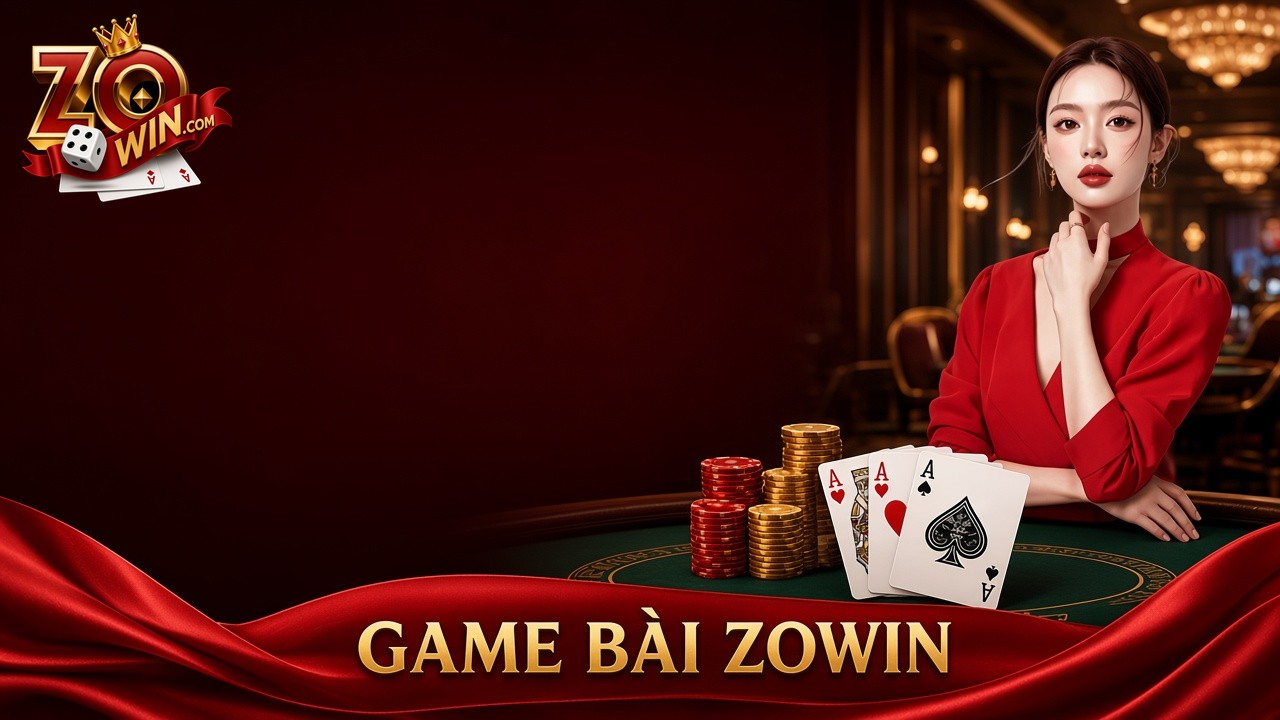 Banner game bài Zowin với át, chip và bàn xanh