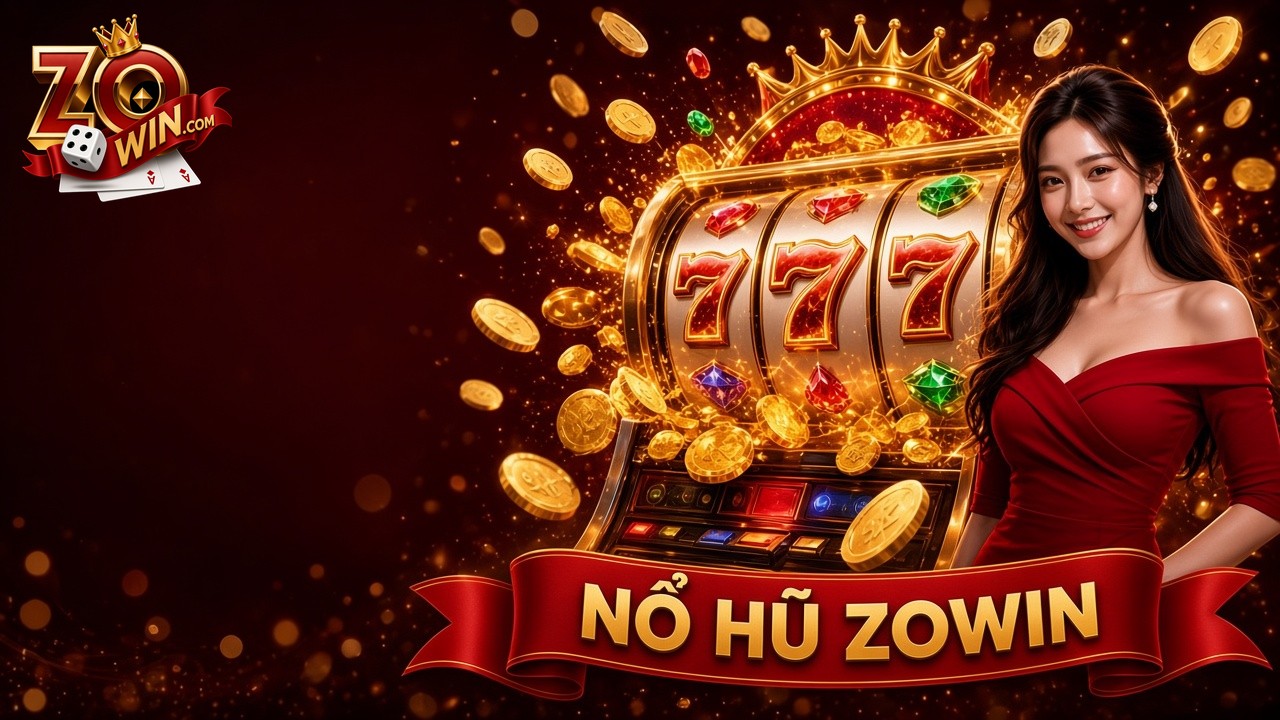 Banner nổ hũ Zowin với máy quay số 7 và xu vàng