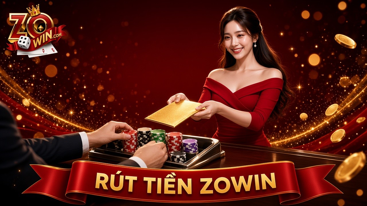 Banner rút tiền Zowin với khay chip đang được đếm